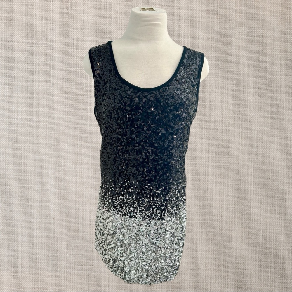 Belldini Sleeves Ombré Black and Silver Sequin Women's Dress/Long Top